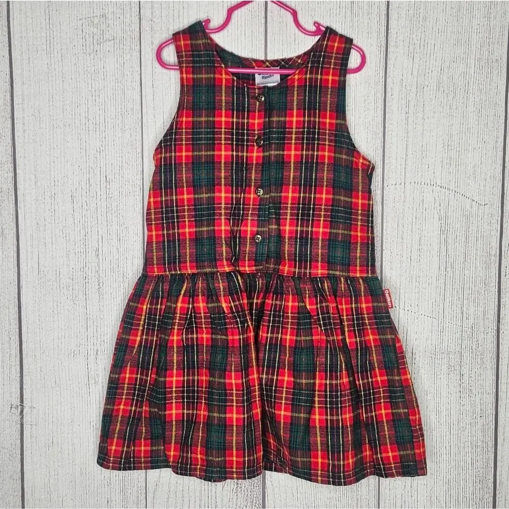 VTG 90s OshKosh B'gosh Red & Green Plaid Flannel Dress, size 5